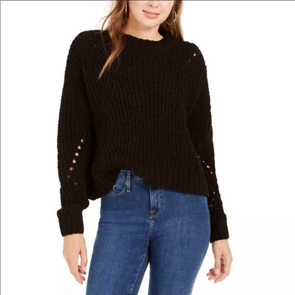 wynter Tops - Wynter Black Open Stitch Mockneck Short Sweater